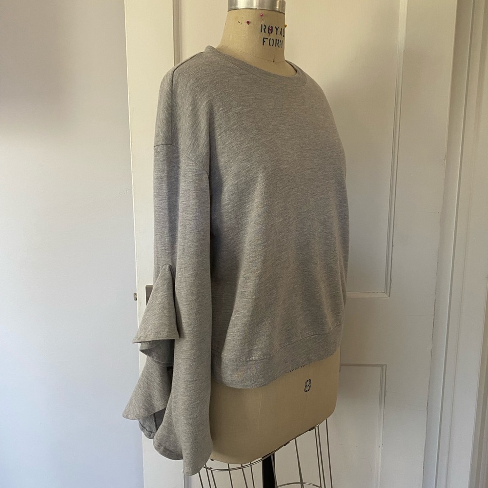 Who What Wear Grey Sweatshirt with Ruffle Sleeve Detail
